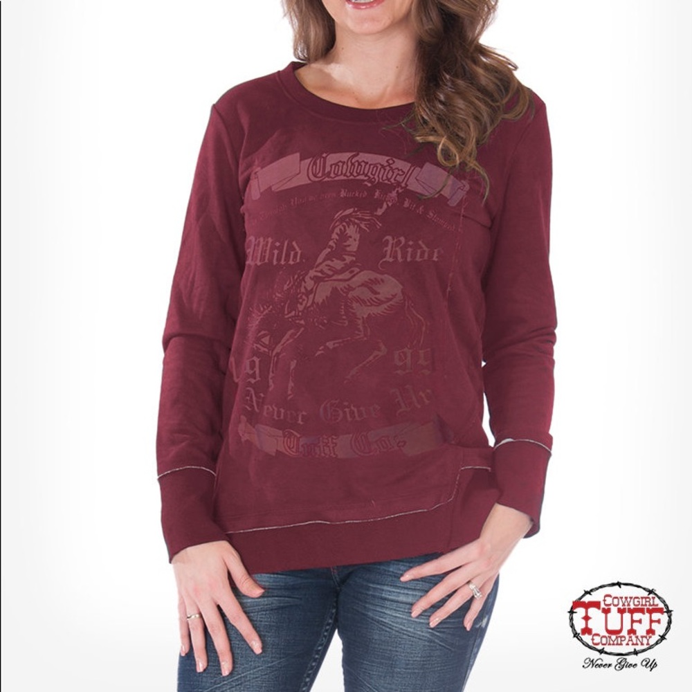 XS Cowgirl Tuff Maroon Crewneck
